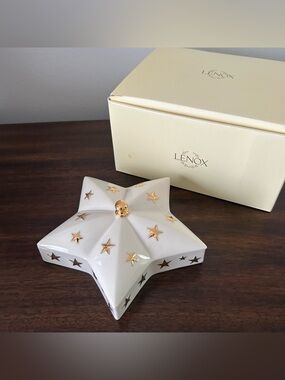 NEW Lenox Star Covered Candy Dish White Gold Home Decor Accent NWT